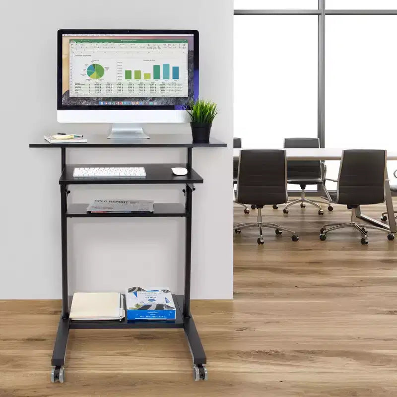 Mobile Standing Desk with Retractable Keyboard Tray