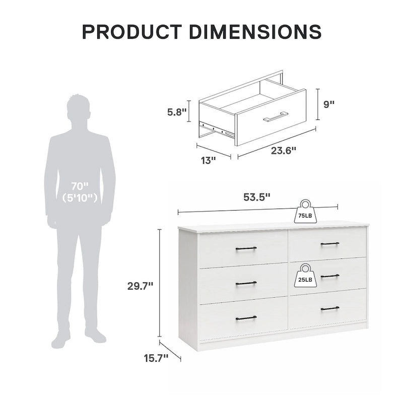 Wide 6-Drawer Dresser with Laminate Finish