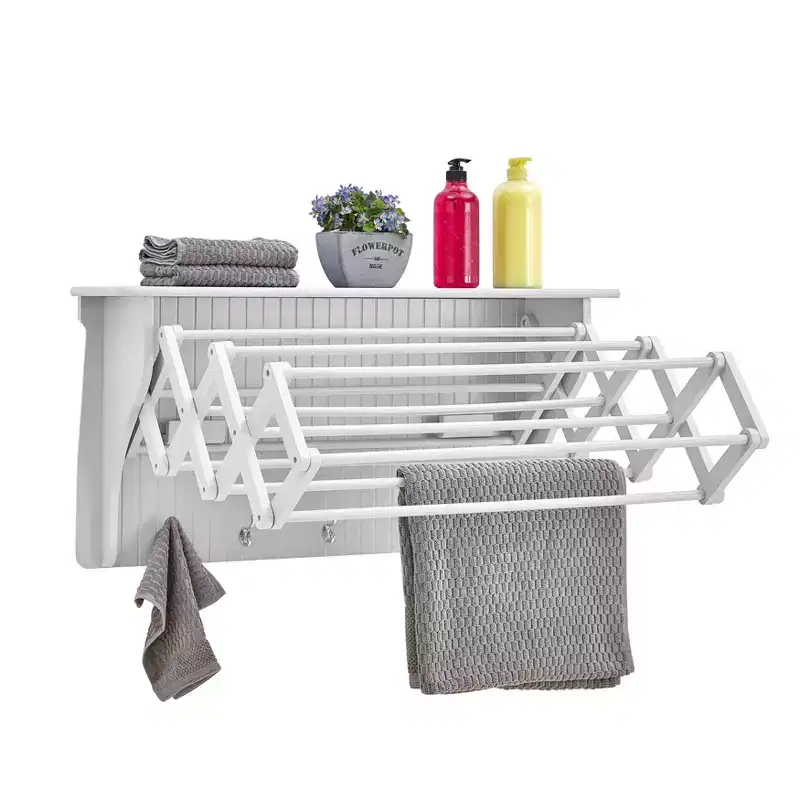 36 x 18 Wall Shelf with Collapsible Drying Rack and Hooks