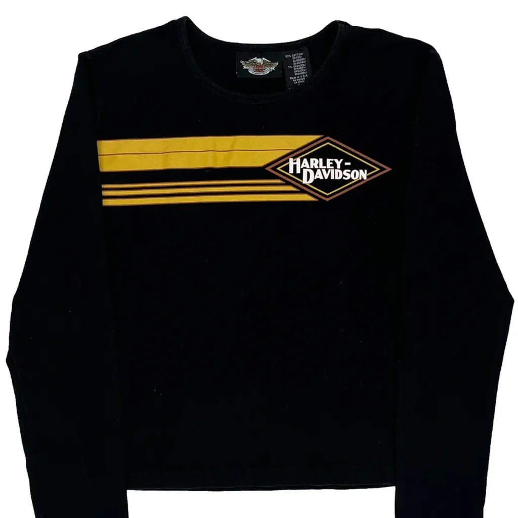 Striped Long Sleeve T-Shirt Large Black Cotton