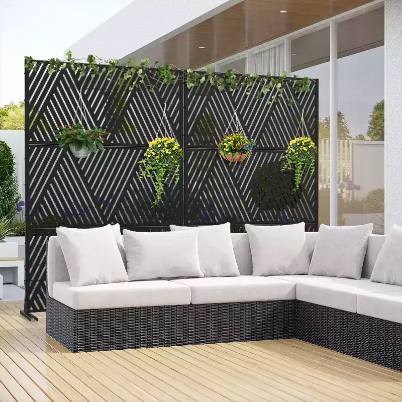 MAYEERTY Triangular V Shaped Black Galvanized Steel Screen Free Standing Decorative Screen for Balcony Patio Garden Room Divider