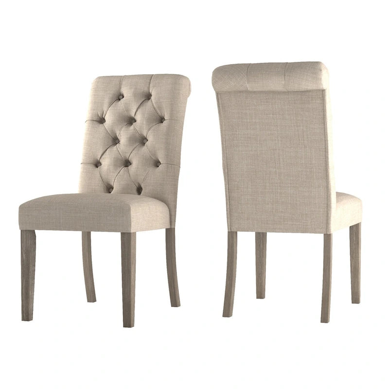 Linen Button Tufted Dining Chair with Grey Finish Legs