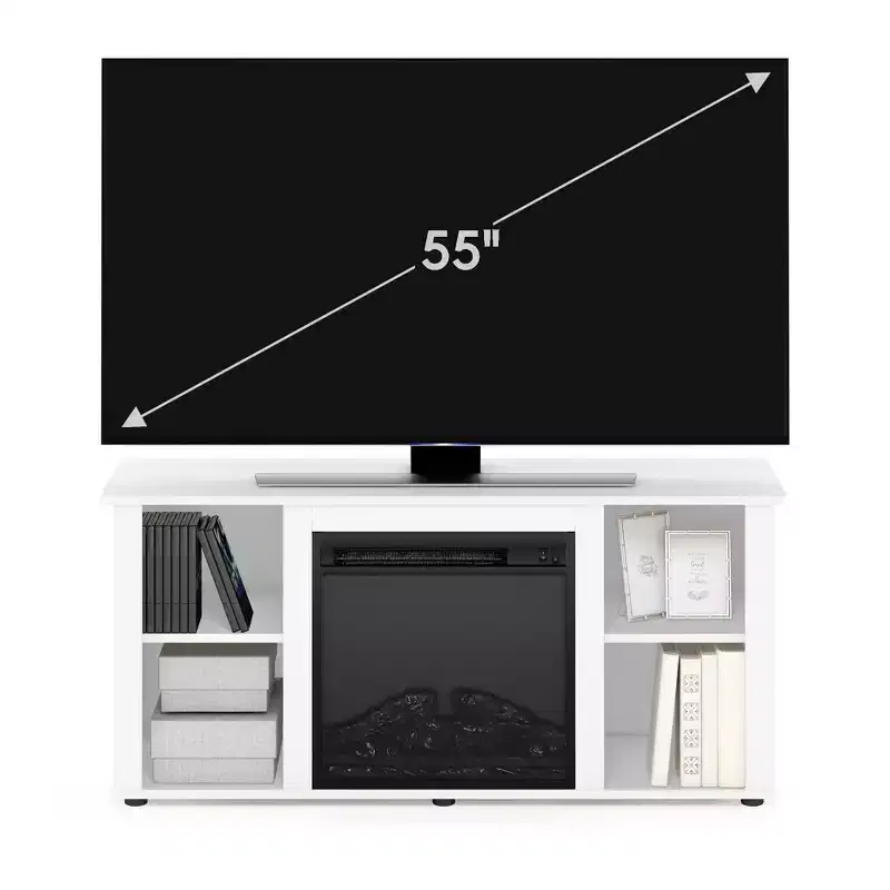 Fireplace TV Stand Entertainment Center TV Console Cabinet w/Open Storage Shelf for TV up to 55, White