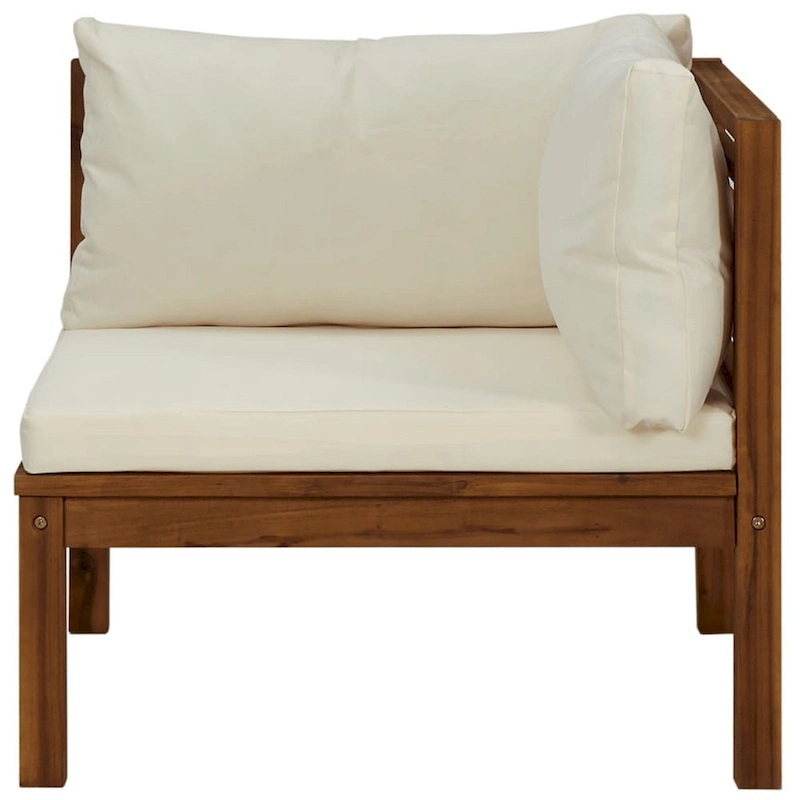 2pc Outdoor Modular Corner Sofa, Square Acacia Wood, White Polyester