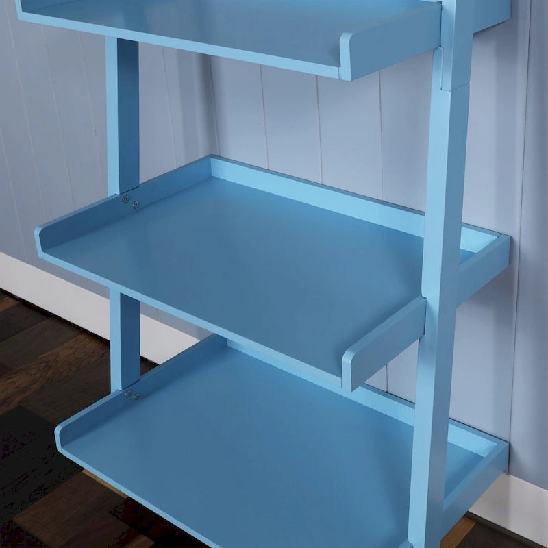 5-Tier Leaning Ladder Shelf Bookcase with Solid Wood Legs