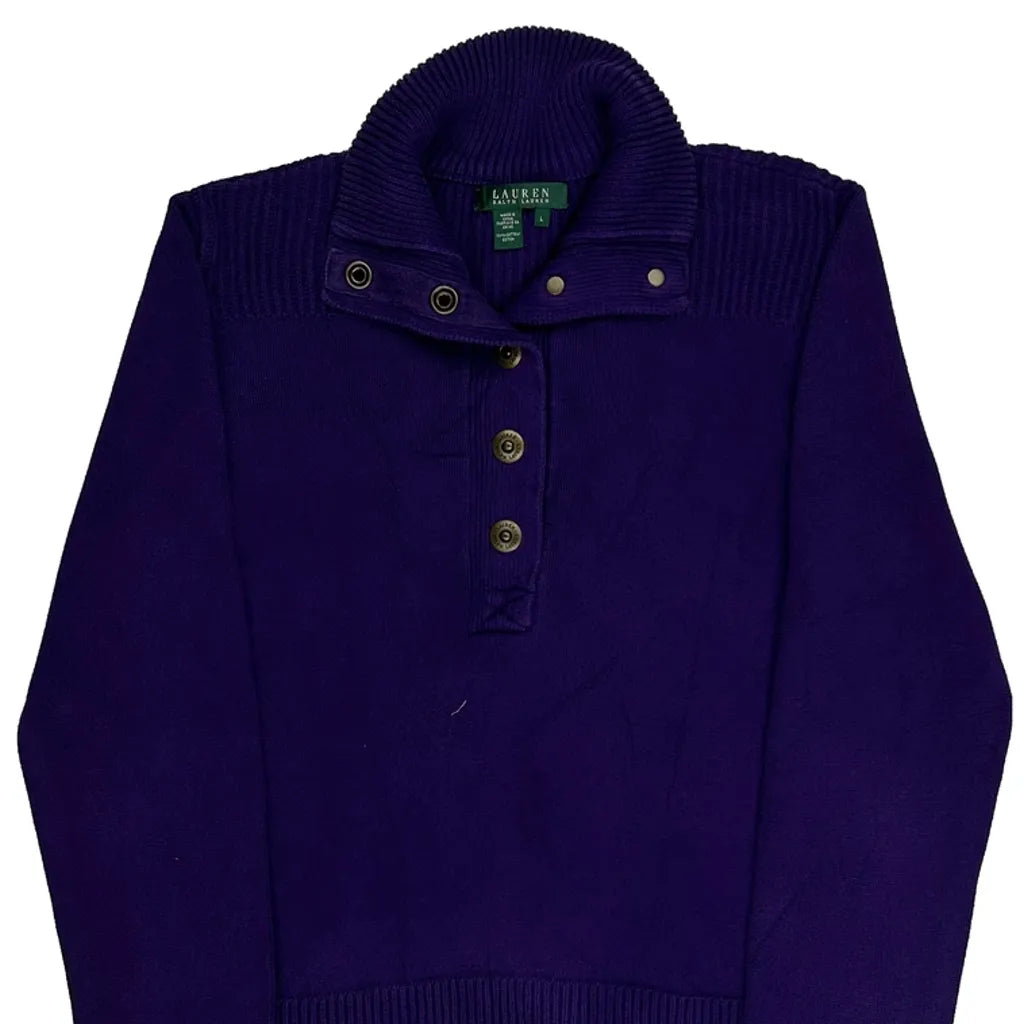 Purple Cotton Long Sleeve Button-Down Top Women's Regular Fit Large