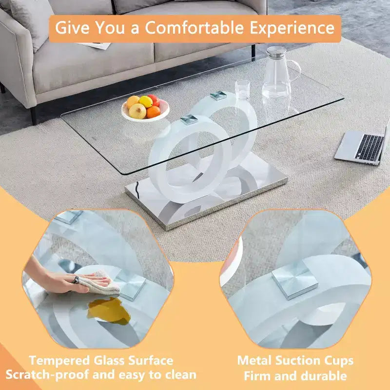 Ring-Base Glass Coffee Table with MDF Base