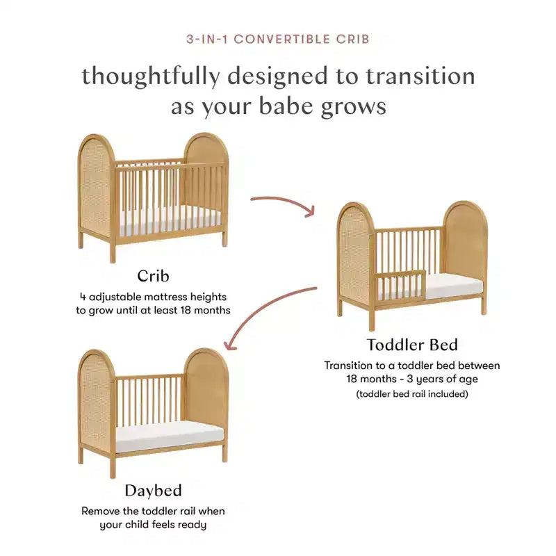 Boho Cane 3-in-1 Convertible Crib with Toddler Bed Conversion Kit