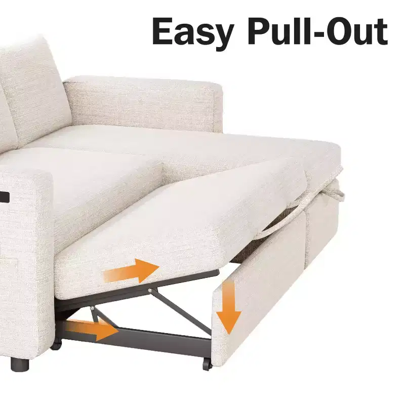Dyonery 81 Sectional Sleeper Sofa, L-Shaped Pull Out Couch with Reversible Storage Chaise, USB, Reclining Backrest