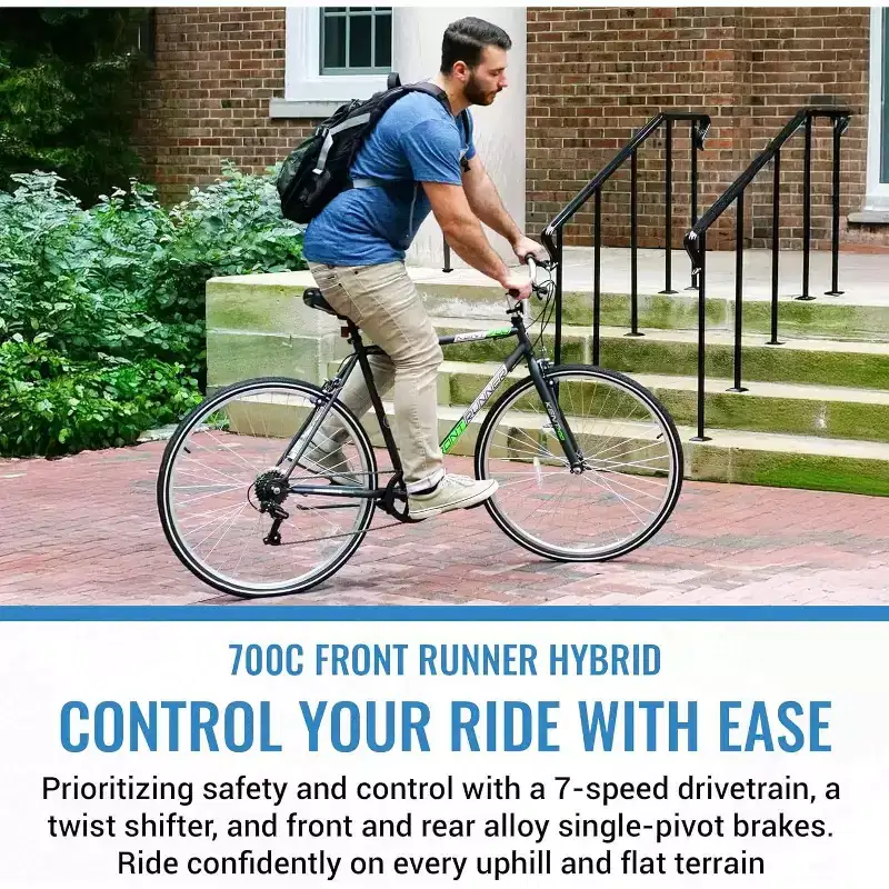 Kent International Front Runner Hybrid Bike - 700c - City Bike with 7 Speed Drivetrain, Lightweight Alloy Wheels, and Height Adjustable Seat Post