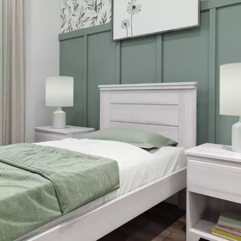 Twin Bed Frame with Panel Headboard, Modern Farmhouse Solid Wood Platform Bed