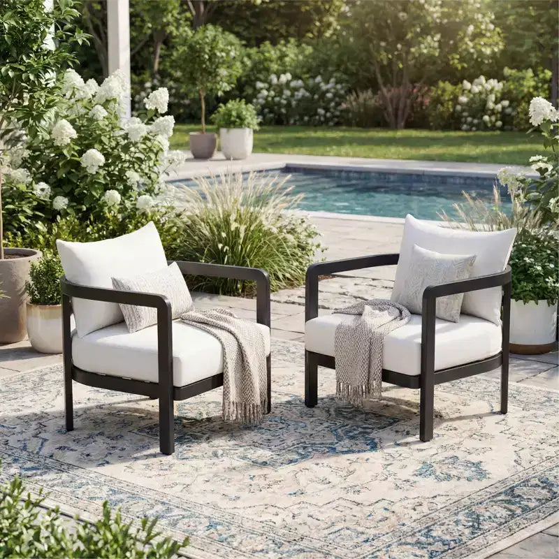 Christopher Knight Home Rosa Modern Aluminium Patio Accent Chairs with Curved Backrest and Cushion (Set of 2)