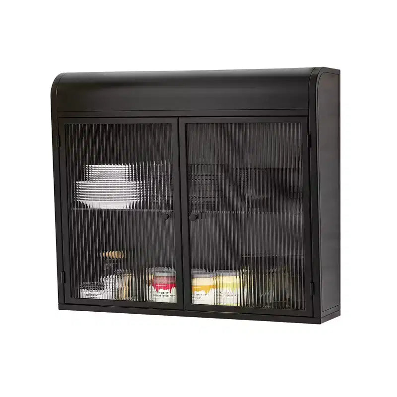 Wall-Mounted Storage Cabinet, Retro Metal Bathroom Cabinet with 2 Glass Doors & Shelves for Bathroom, Kitchen, Living Room & Office