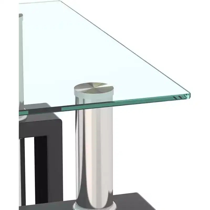Modern 2-Tier Square Coffee Table with Tempered Glass Top