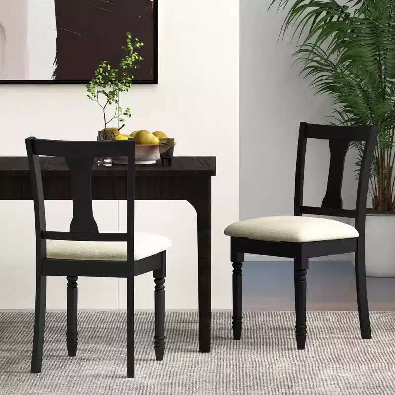 Costway 2 PCS Wood Chair Antique Upholstered Chair with Storage Space Black & Beige/Brown & Light Gray