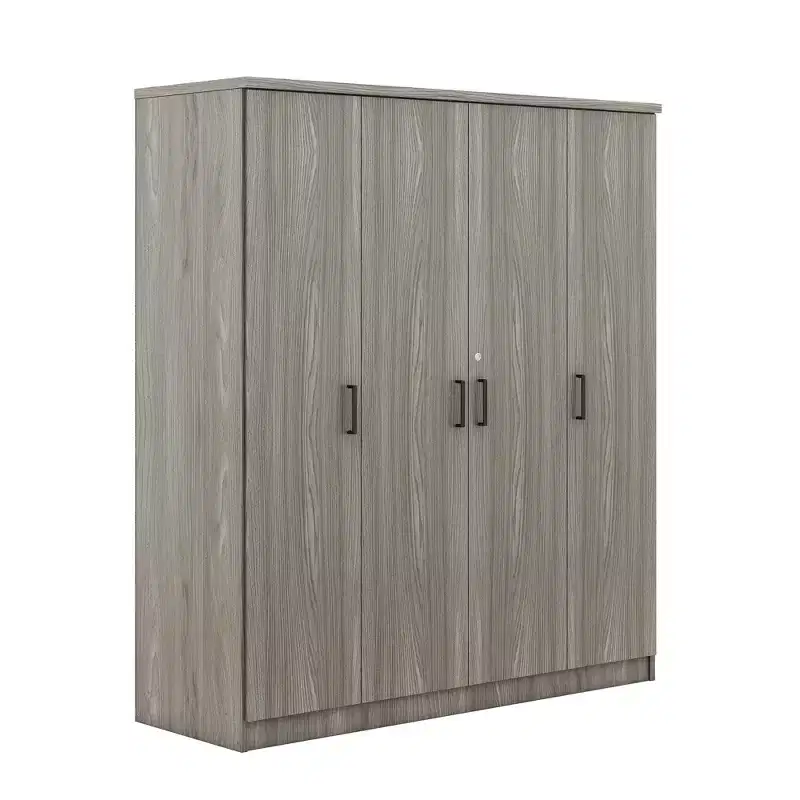 Wood 4-Door Wardrobe Armoire with Hanging Rod, 1-Drawer and Storage Shelves