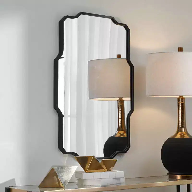 Uttermost Rectangular Vanity Decorative Wall Mirror Modern Sharp Angles Soft Curves Matte Black Iron Frame 24 Wide for Bathroom