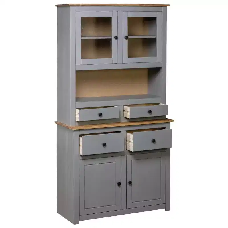 vidaXL Cabinet Wooden Display Case Storage Cabinet Solid Pine Panama Range