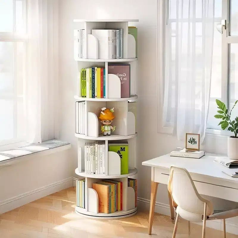 5-Tier 360�� Rotating Bookshelf Tower, Natural Wood