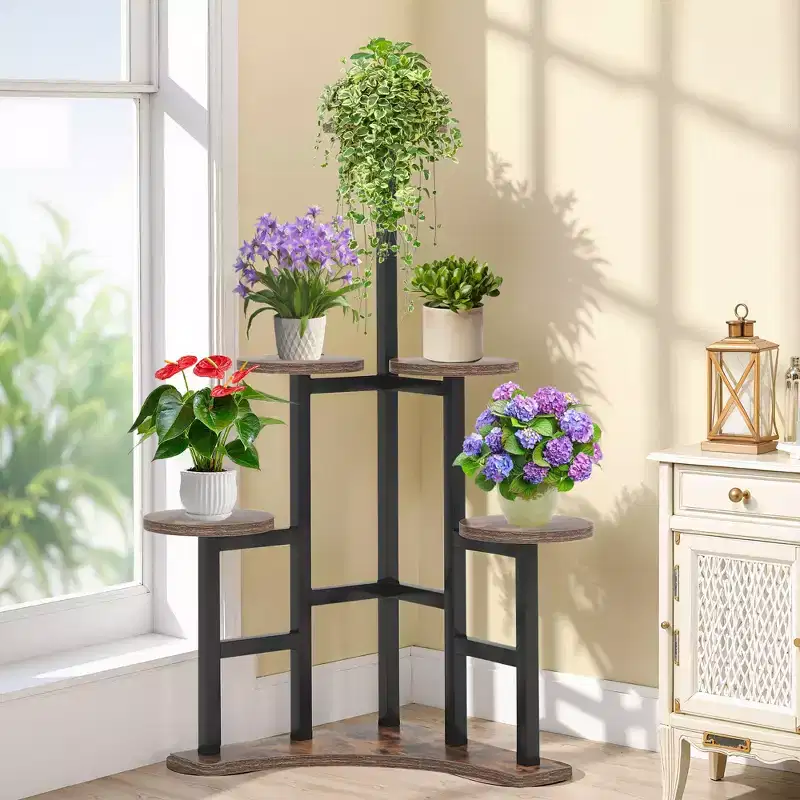 43.3-Inch Plant Stand 6 Large Round Panels Sunlight-Friendly High-Low Design