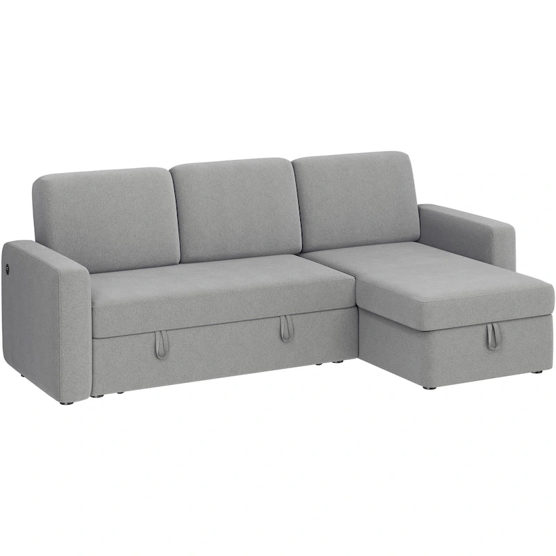 L-Shaped Reversible Sectional Sofa with Pull Out Bed & Storage - 83x 57.5x33