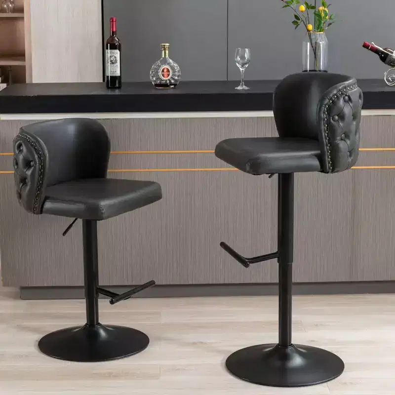 TUYOHW Swivel Counter Height Bar Stools Set of 2,PU Leather Bar Chairs with Tufted Back,Adjusatble Height Dining Chairs for Kitchen,Home Bar