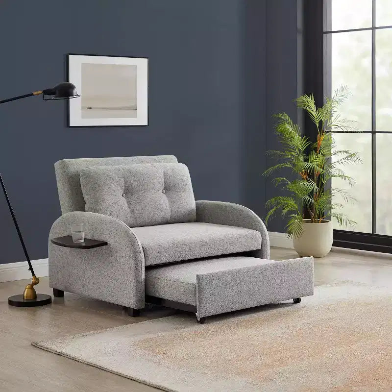 Powell Twin Braxton Woven Polyester Fabric Black Wood Frame and Tray Table Convertible Bed Gray: Multifunctional Design, Easy Mobility