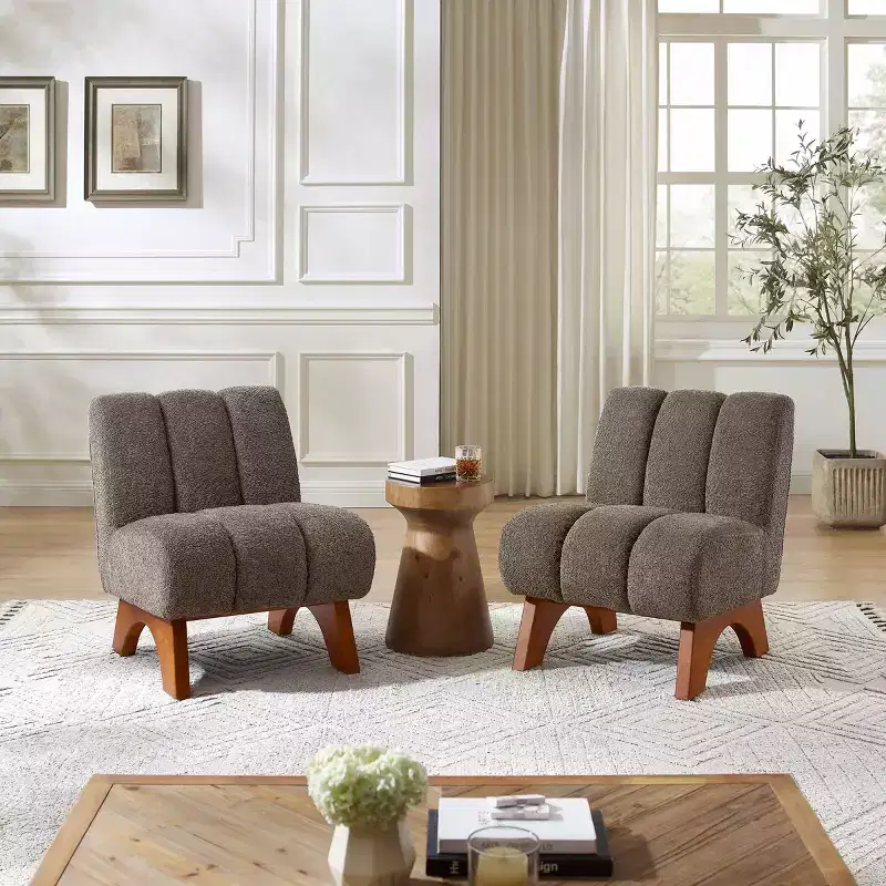 Art Leon Polar Fleece Fabric Upholstered Accent Slipper Chair with Rubber Wood Legs
