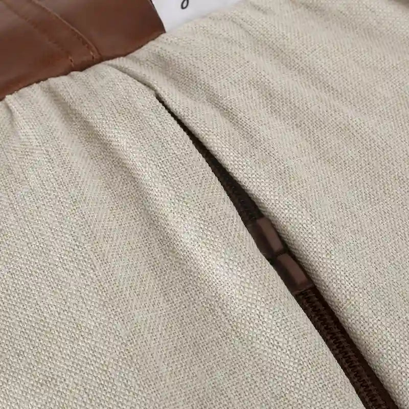 Modern 5 Foot Two Toned Fabric and Faux Leather Bean Bag