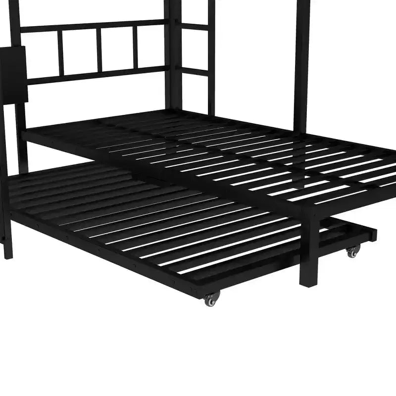 Full over Twin Bunk Bed with Built-in Wardrobe, Trundle, and Foldable Desk