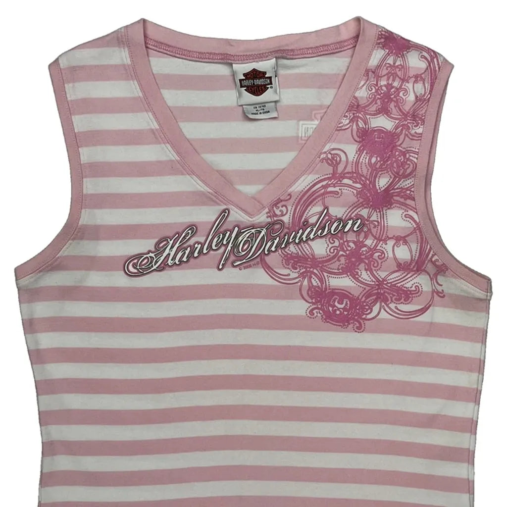 Striped Sleeveless Top XL Pink Cotton V-Neck Women