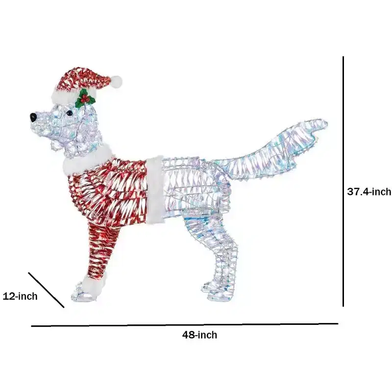 Home Accents Holiday 4ft Iridescent Twist LED Dog in Santa Suit