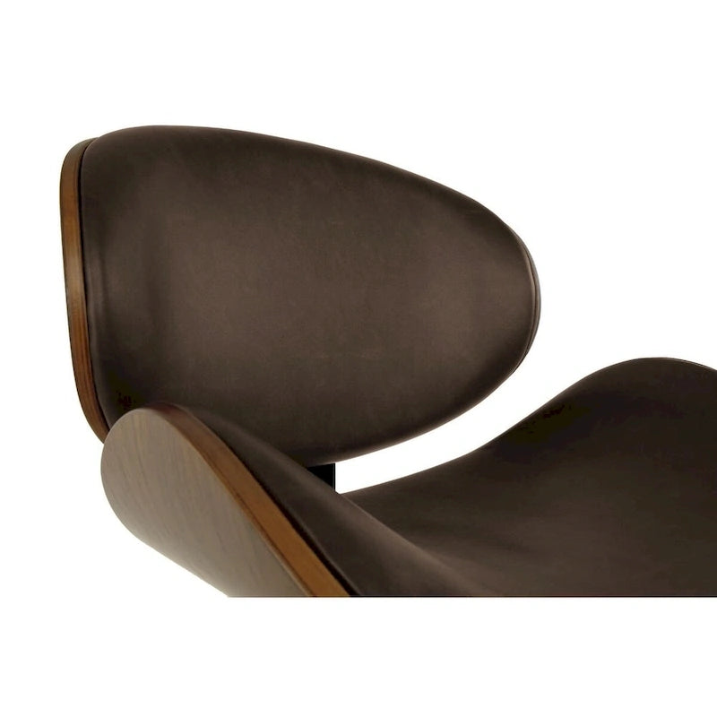 Modern Adjustable Brown and Black Swivel Bar Stool with Faux Leather Seat