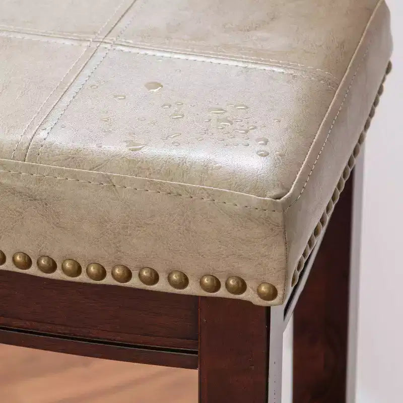 Set of 2 Faux Leather Barstools - Armless, Backless with Footrest, Fixed Height