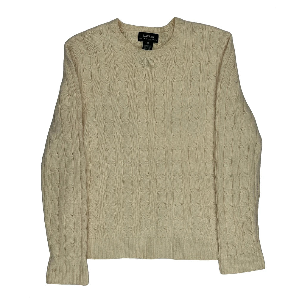 Merino Blend Cable Knit Crew Neck Top in Cream