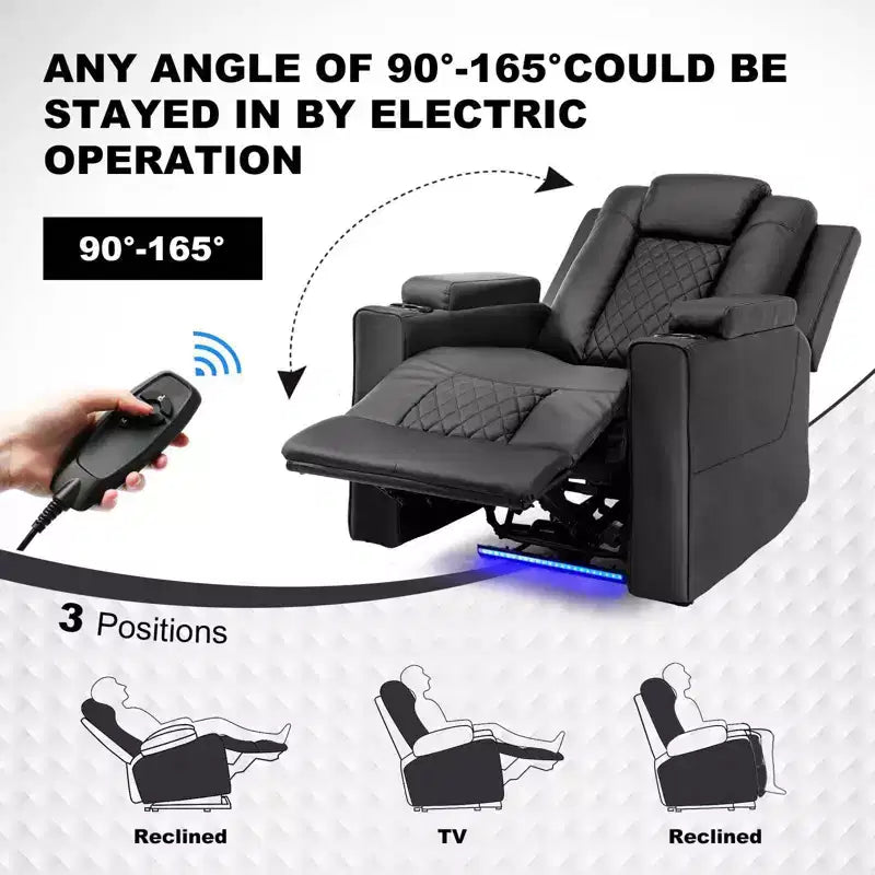 COMHOMA Power Recliner Chair Electric Massage Recliner Sofa with Led PU Leather Reclining Chair Black