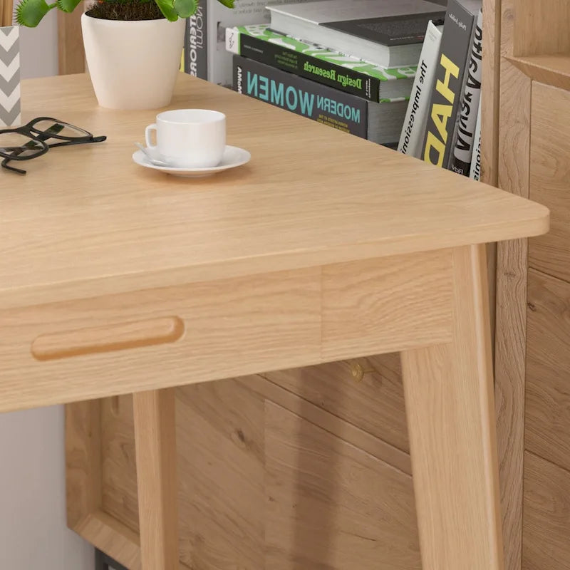 39.4 Inch Simple Writing Desk with Drawers and Solid Wood Legs