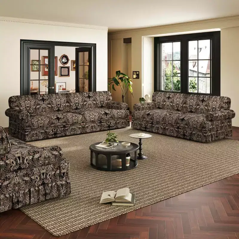 MAYEERTY 93.7 Luxuriously Comfortable 4 Seater Cloud Couch, Chenille Fabric Sofa with Rolled Arms & Pleated Skirt Black Floral