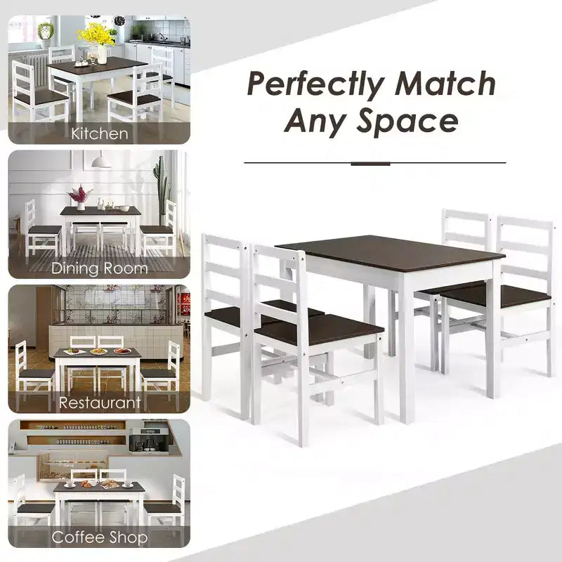 Costway 5pcs Solid Wood Dining Set Kitchen Table & 4 Chair