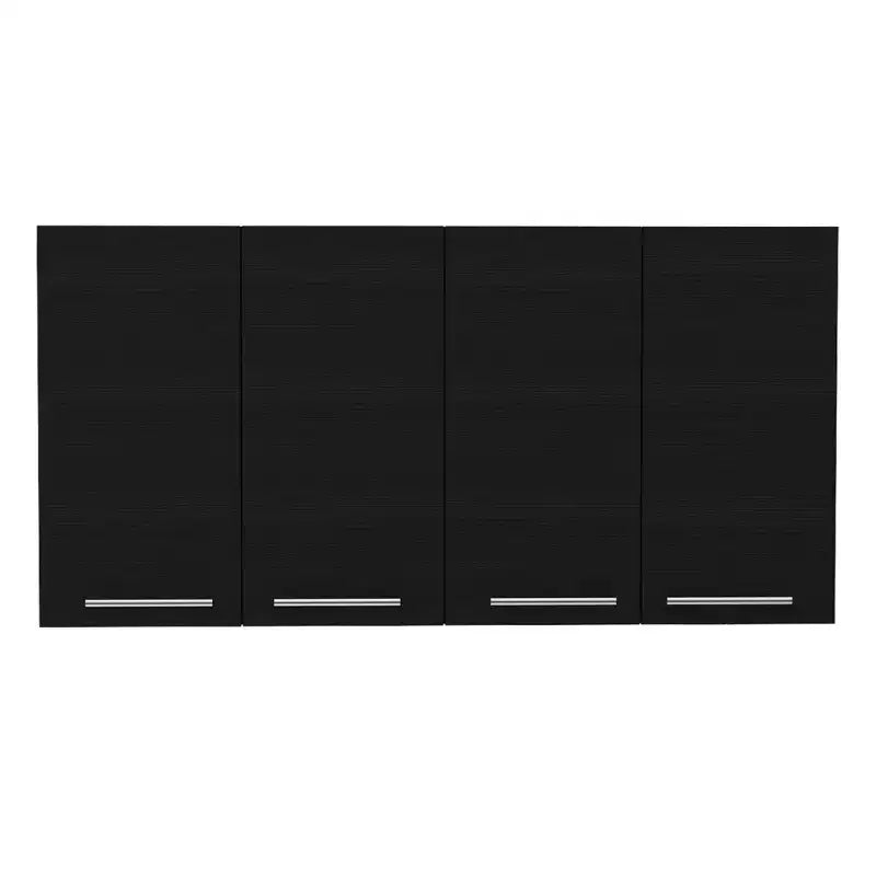 47 Black Wood Wall Mounted Accent Cabinet �C 4 Doors, 3 Shelves & 1 Drawer