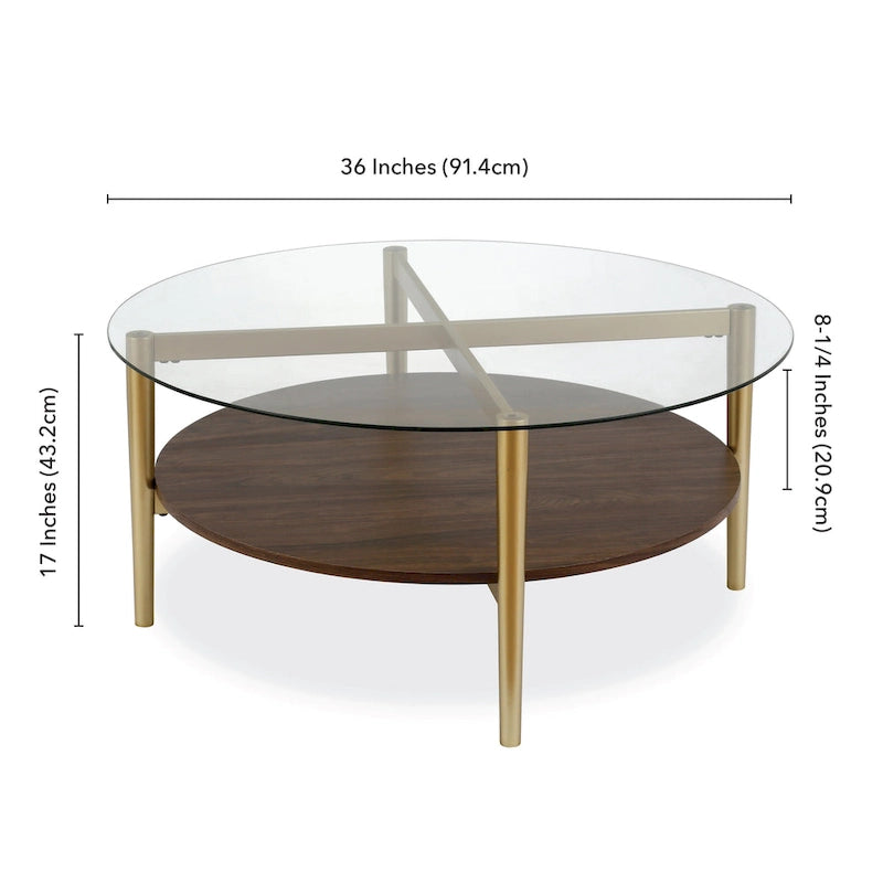 Round Mid-Century Modern Coffee Table with Tempered Glass Top