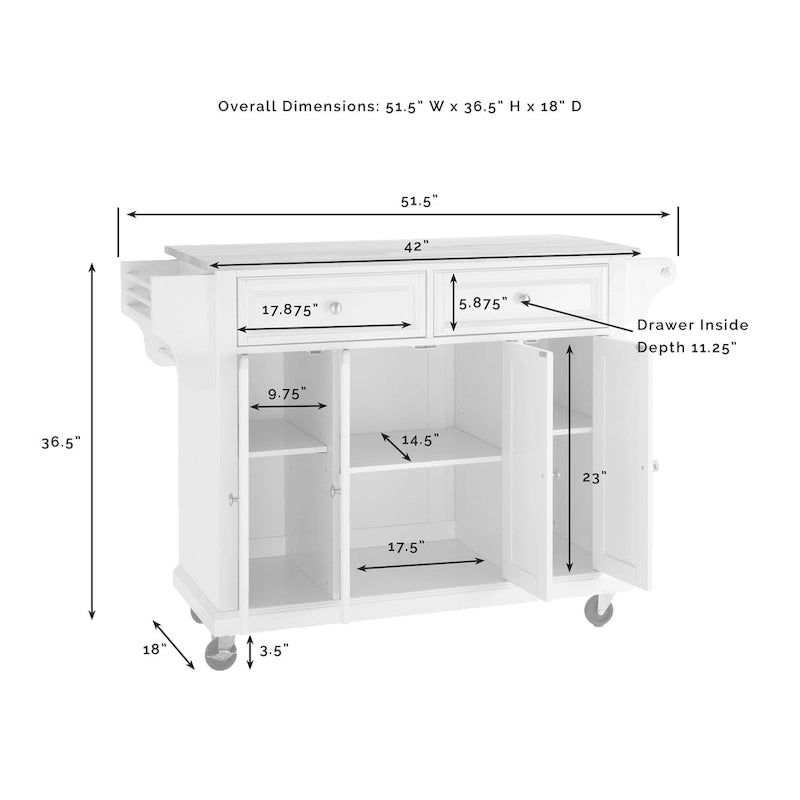 Cherry Rolling Kitchen Cart with Gray Granite Top 3 Cabinets 2 Drawers and Spice Rack