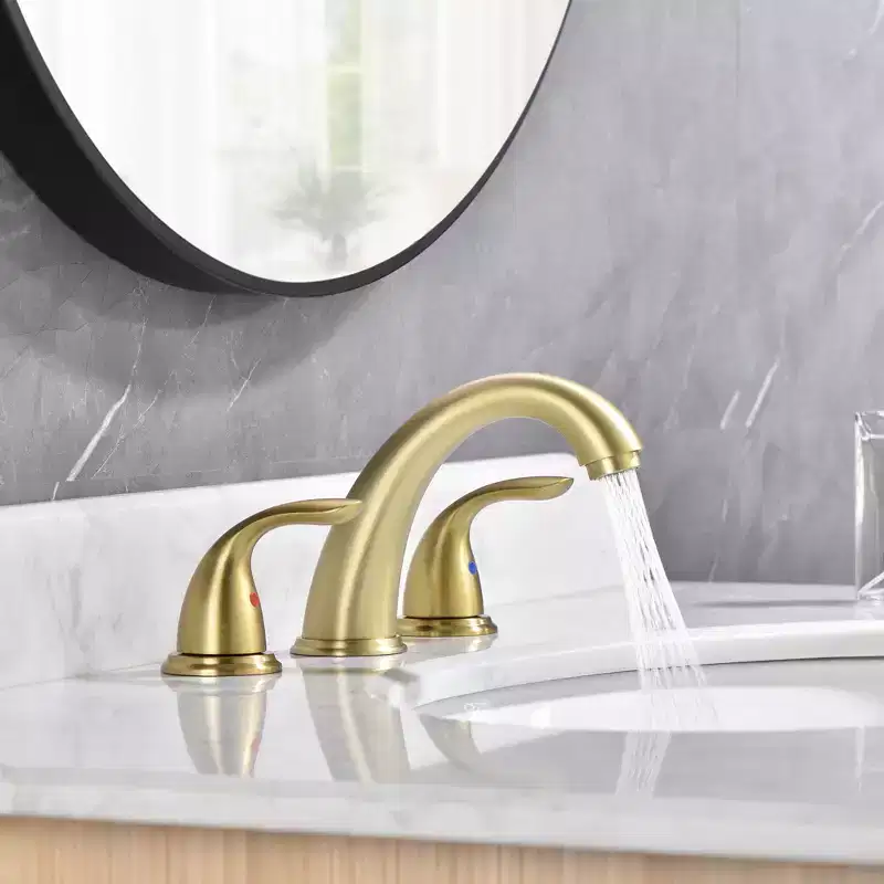 Sumerain 2 Handle Widespread Bathroom Faucet, Stainless Steel 3 Hole Vanity Faucet, Brushed Gold