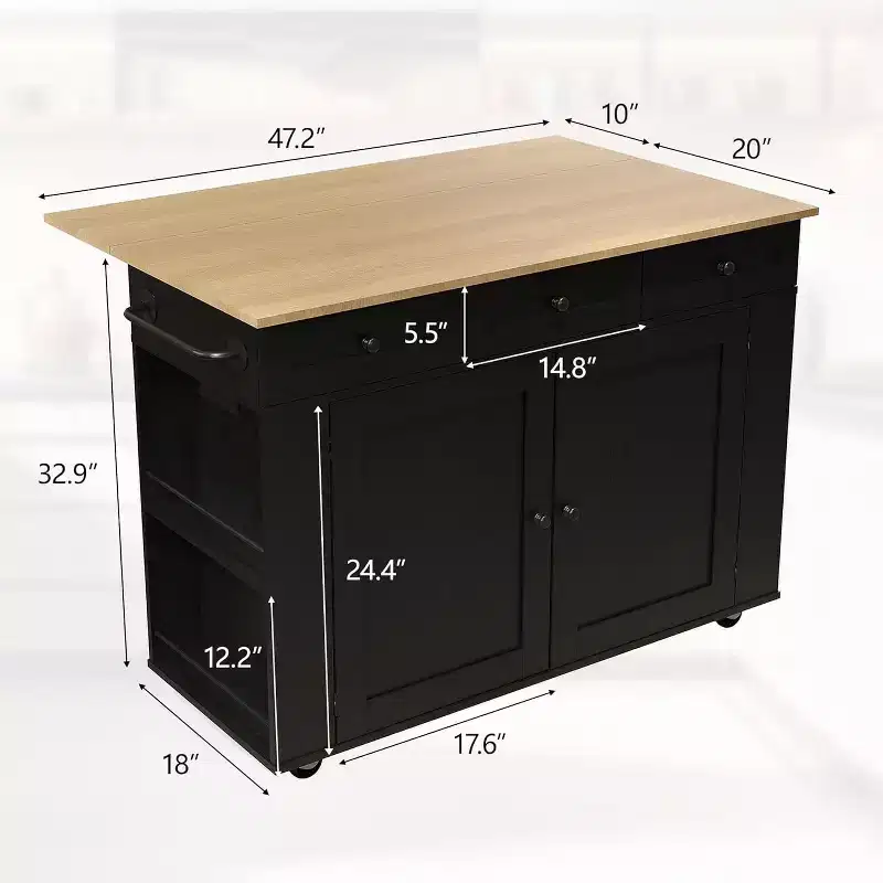 Black / Gray / White Rolling Kitchen Island Cart with Drawers & Power Outlet, for 1 Person