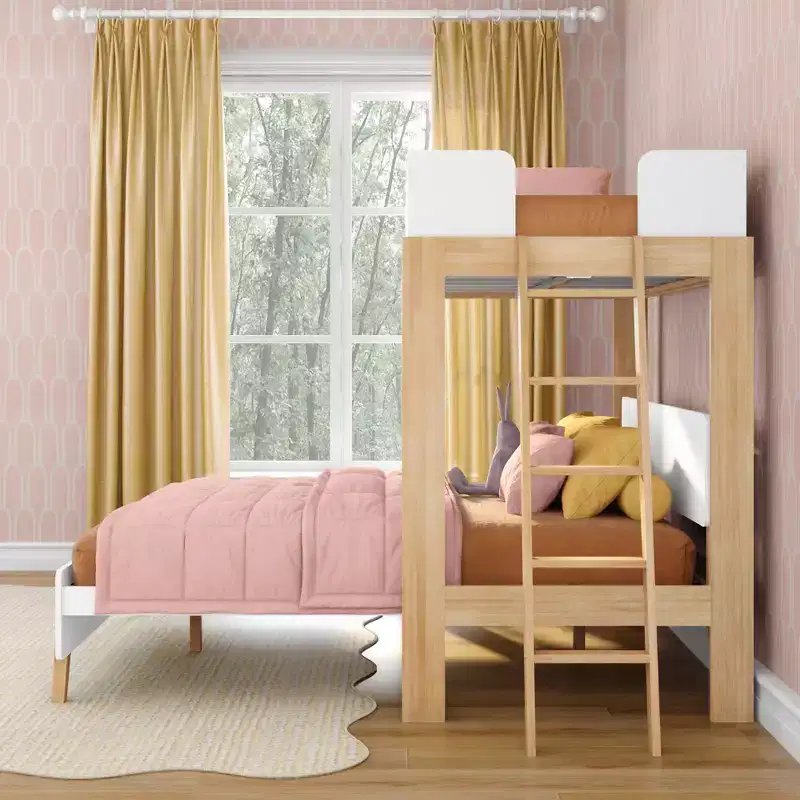 Max & Lily Mid-Century Modern Twin over Queen L-Shaped Bunk Bed, Solid Wood