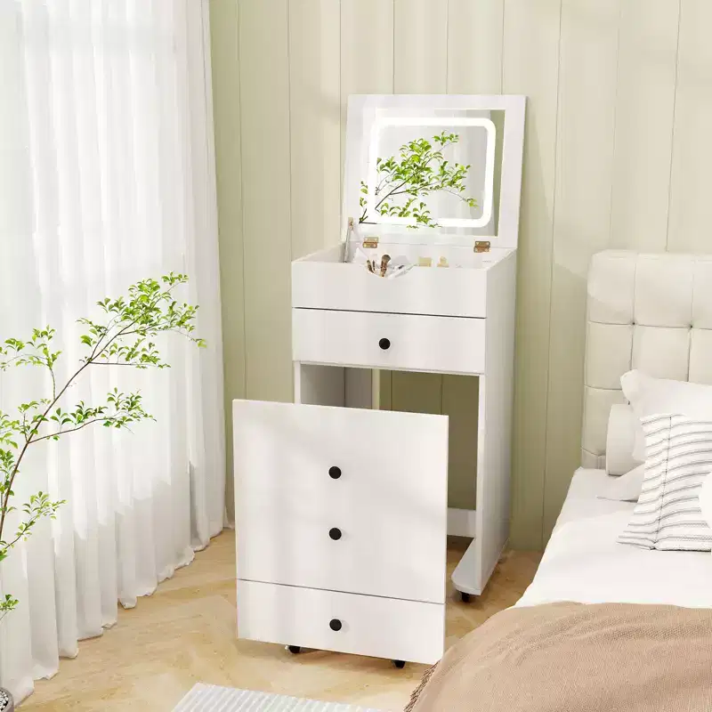Costway Vanity Table Set Adjustable Flip-up LED Mirror Large Storage Movable Casters