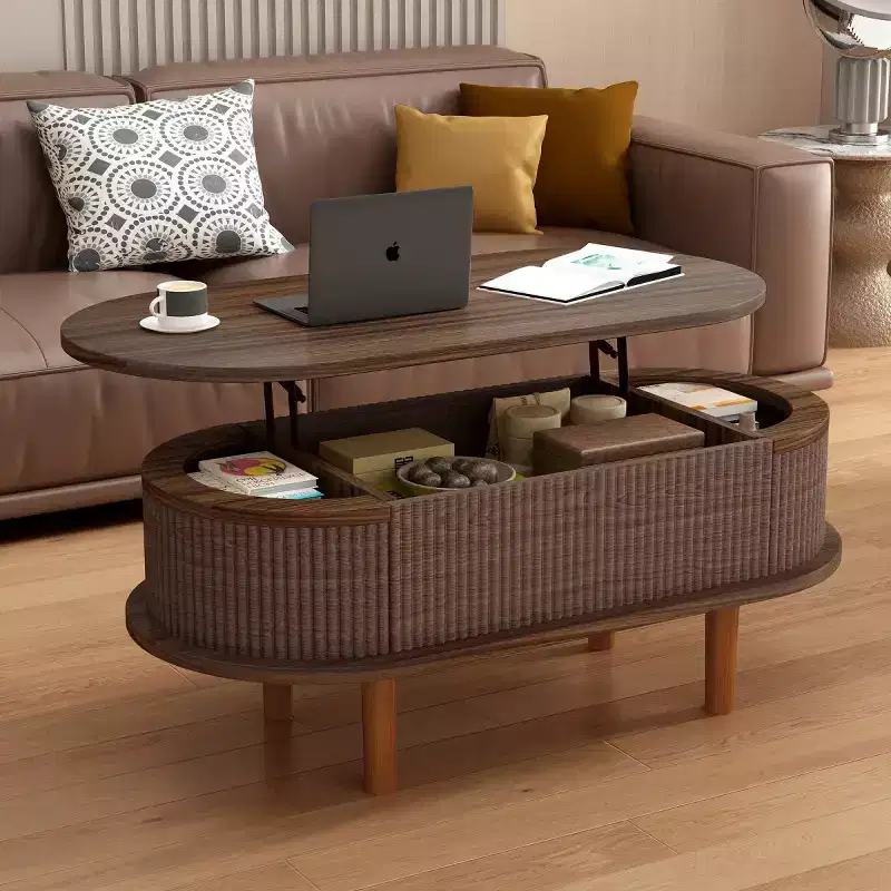40-Inch Lift-Top Coffee Table with Hidden Storage Compartments - Rustic Fluted Panel, Hydraulic Lift