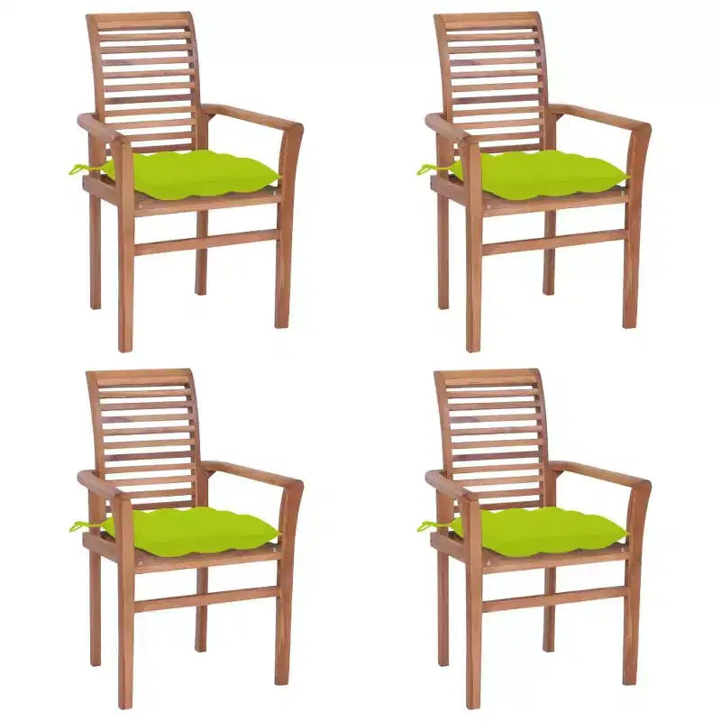 vidaXL Solid Teak Wood Patio Dining Chairs with Bright Green Cushions - 4 Pcs, Stackable, Indoor/Outdoor Seating - Ergonomic and Waterproof