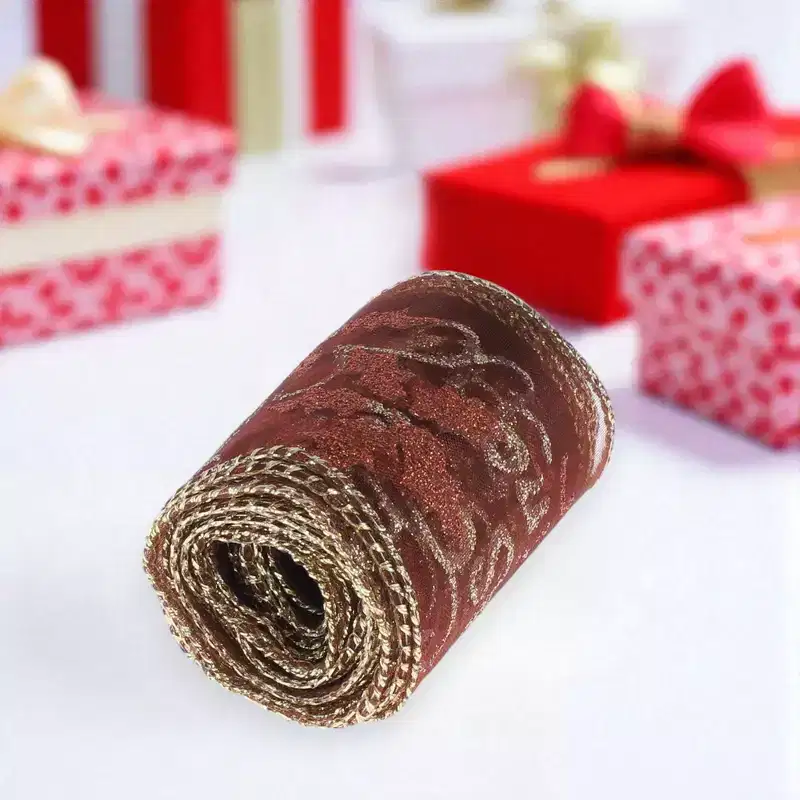 Unique Bargains Gift Wrap Ribbonoffee Cs Leaf & Letter Cloth Color 78.74x1.97 1 Pc
