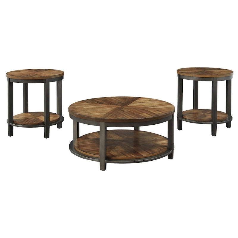 Roybeck Table (Set of 3) - Light Brown/Bronze - 38 W x 38 D x 18 H